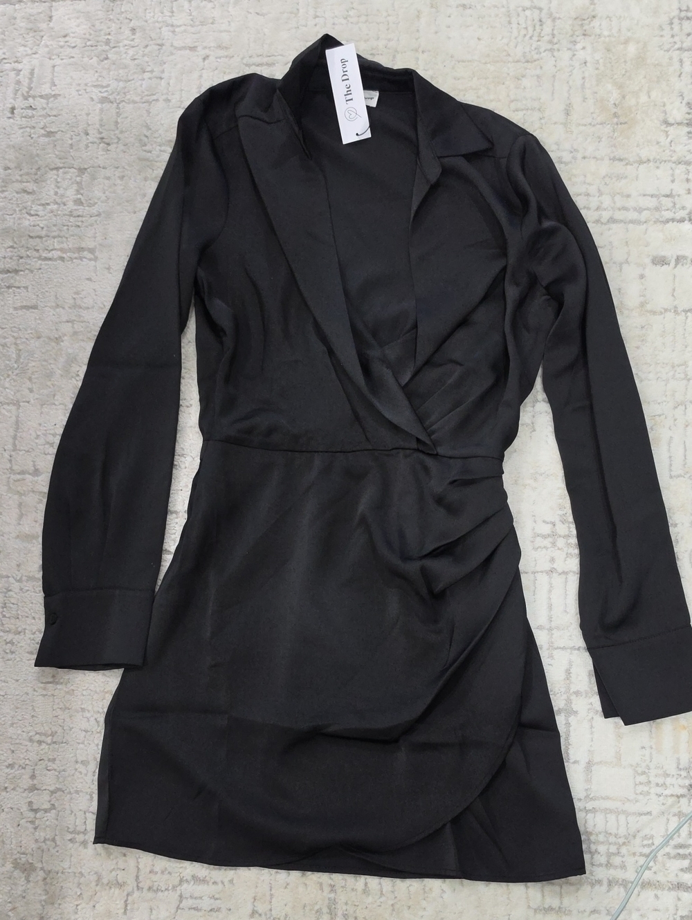 The Drop Black Long-Sleeve Wrap Dress